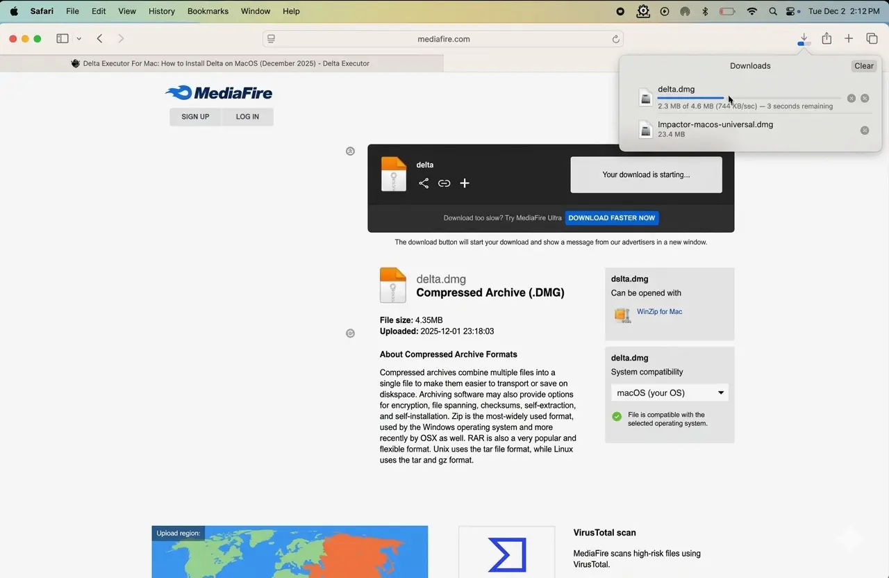 Delta DMG file download on Mac browser