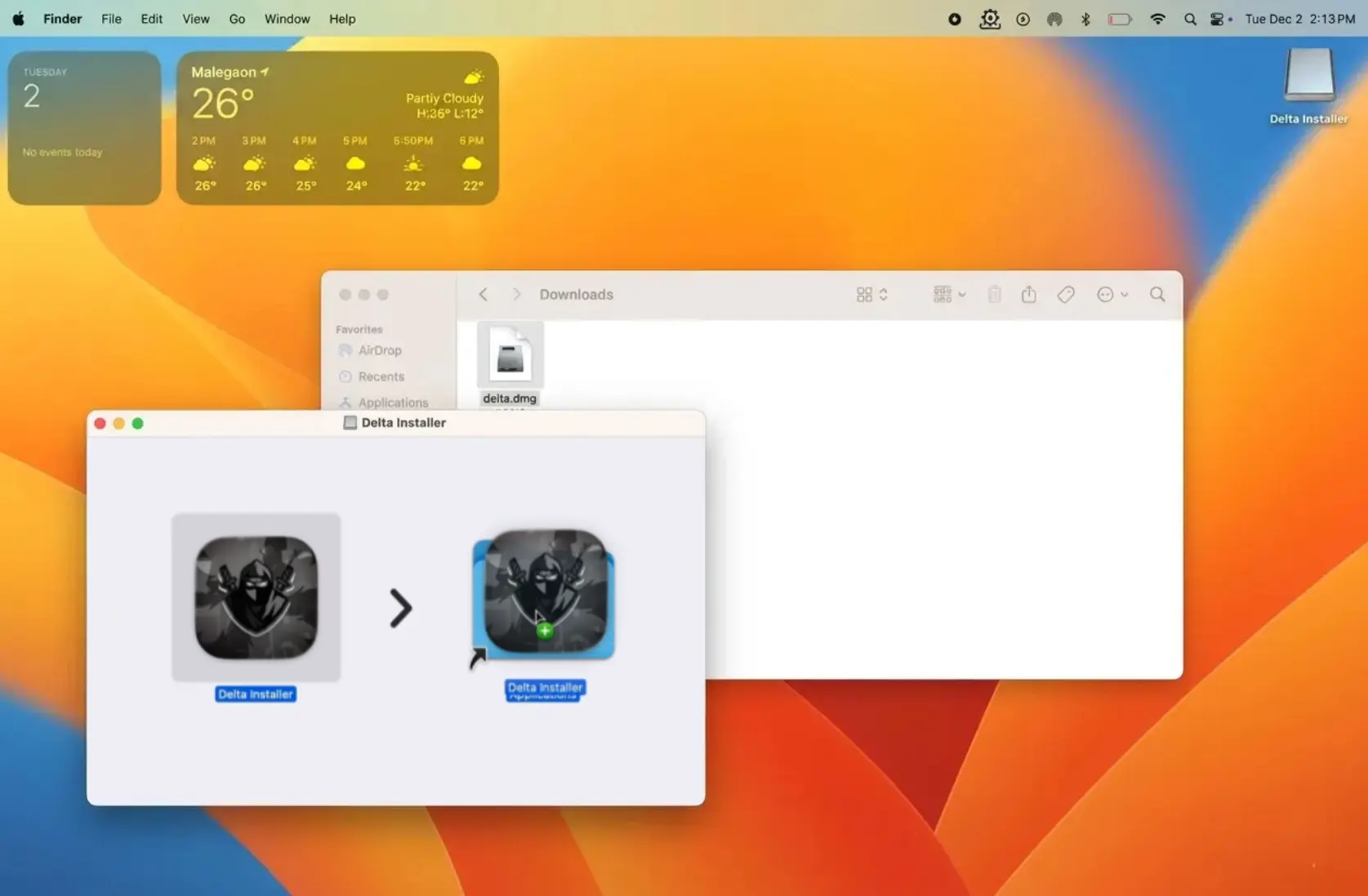 Drag Delta installer into Applications folder on Mac