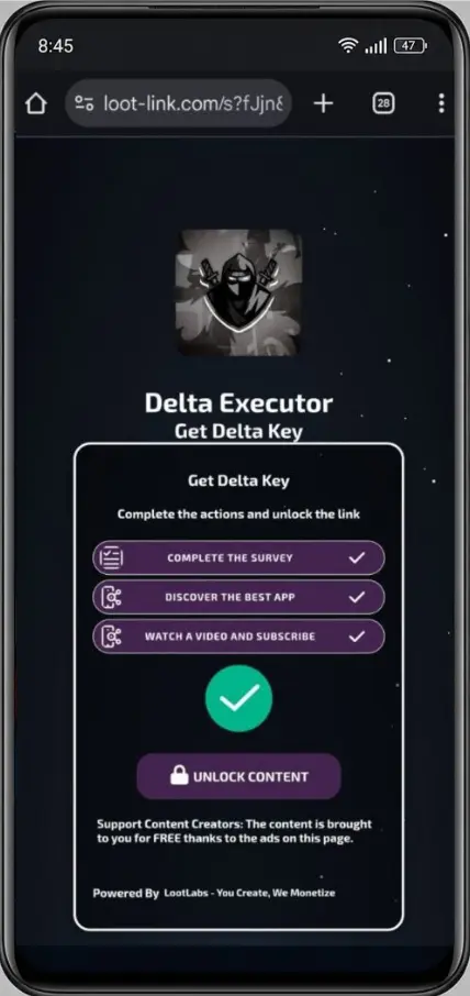 Página de key do Delta com etapas concluídas