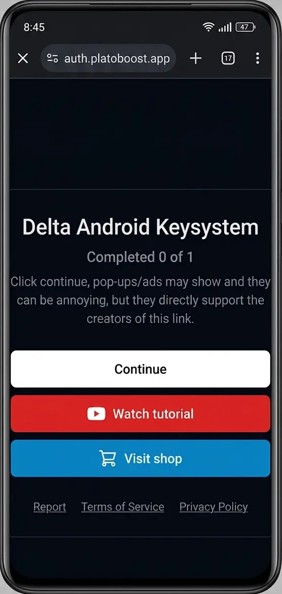Página de keysystem do Delta Android